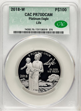 2018-W $100 One Ounce Platinum Eagle Life Mike Castle CACG PR70