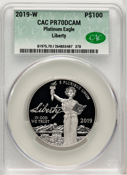 2019-W $100 One-Ounce Platinum Eagle Liberty First Day of Issue Michael Reagan CACG PR70