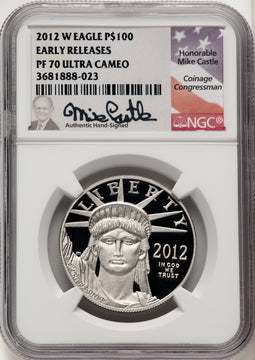 2012-W $100 One-Ounce Platinum Eagle First Strike ER Mike Castle NGC PF70