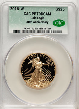 2016-W $25 Half-Ounce Gold Eagle 30th Anniversary CACG PR70