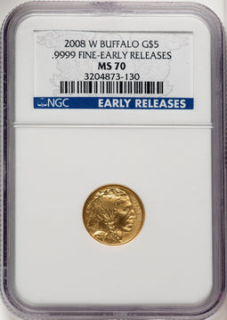 2008-W $5 Burnished Tenth-Ounce Gold Buffalo First Strike NGC MS70
