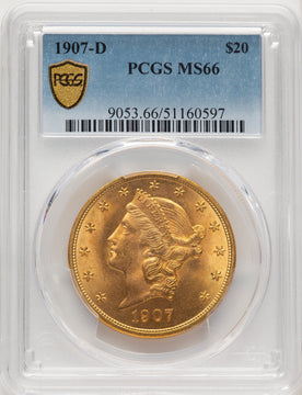 1907-D $20 Liberty Double Eagle PCGS MS66 (773706005)