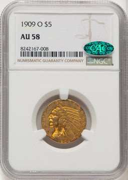 1909-O $5 CAC Indian Half Eagle NGC AU58 (773687062)