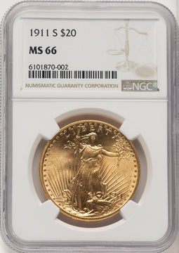 1911-S $20 Saint-Gaudens Double Eagle NGC MS66