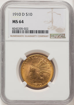 1910-D $10 Indian Eagle NGC MS64 (506912013)