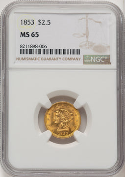 1853 $2.50 Liberty Quarter Eagle NGC MS65 (772337007)