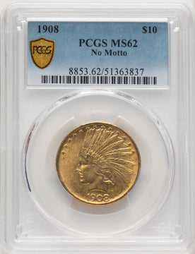 1908 $10 NO MOTTO Indian Eagle PCGS MS62