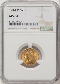 1914-D $2.50 Indian Quarter Eagle NGC MS64 (771365020)