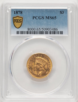 1878 $3 Three Dollar Gold Pieces PCGS MS65 (774844007)