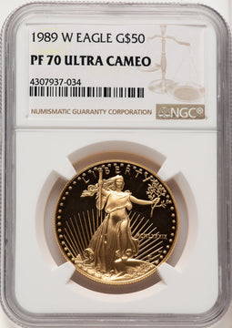1989-W $50 One-Ounce Gold Eagle Brown Label NGC PF70 (520625037)
