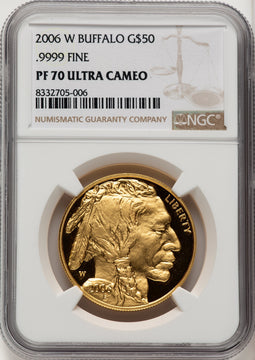 2006-W $50 One-Ounce Gold Buffalo .9999 Fine Gold Brown Label NGC PF70 (774588010)