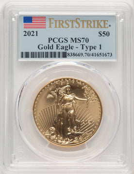 2021 $50 One-Ounce Gold Eagle Type One First Strike FS Flag PCGS MS70