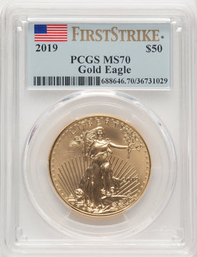 2019 $50 One Ounce Gold Eagle First Strike FS Flag PCGS MS70
