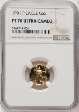 1991-P Gold American Eagle 4-Coin Set Brown Label NGC PF70