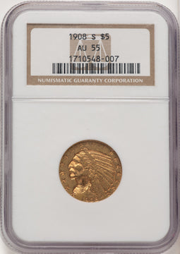 1908-S $5 Indian Half Eagle NGC AU55 (774999003)
