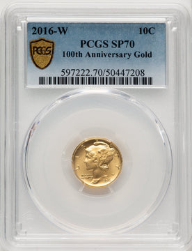 2016-W 10C Mercury Dime 100th Anniversary Gold Centennial Blue Gradient Modern Commemoratives PCGS MS70