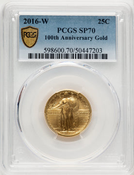 2016-W 25C Standing Liberty 100th Anniversary Gold Centennial Blue Gradient PCGS MS70 (520625008)