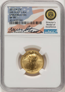 2016-W 25C Standing Liberty 100th Anniversary Gold Centennial ER Miles Standish NGC MS70