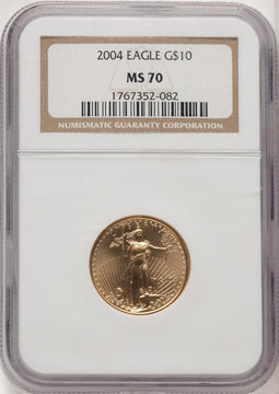 2004 $10 Quarter-Ounce Gold Eagle Brown Label NGC MS70 (520625026)