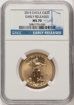 2015 $25 Half-Ounce Gold Eagle ER Blue NGC MS70
