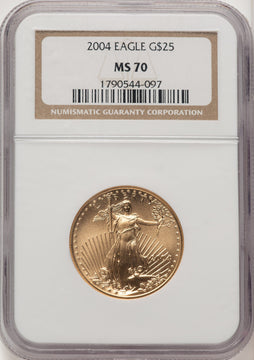 2004 $25 Half-Ounce Gold Eagle Brown Label NGC MS70 (520625020)