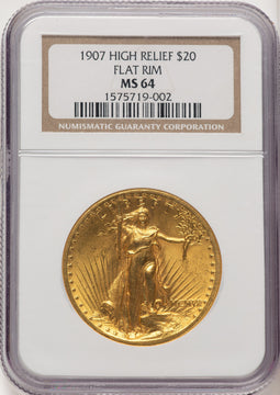 1907 $20 Flat Rim High Relief Double Eagle NGC MS64 (774849069)