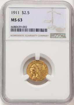1911 $2.50 Indian Quarter Eagle NGC MS63