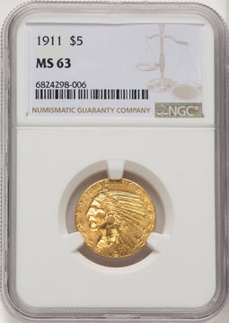 1911 $5 Indian Half Eagle NGC MS63 (774667023)
