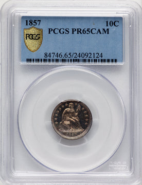 1857 10C CA Proof Seated Dime PCGS PR65