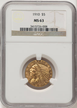 1910 $5 Indian Half Eagle NGC MS63 (774941002)