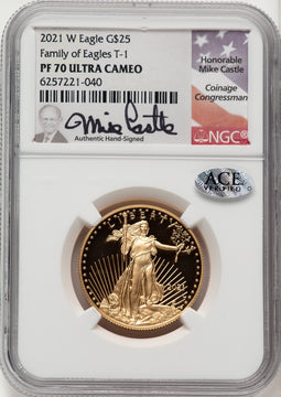2021-W G$25 Half Ounce Gold Eagle Type One Mike Castle NGC PF70