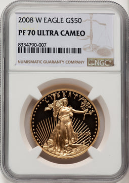 2008-W $50 One-Ounce Gold Eagle Brown Label NGC PF70 (773513004)