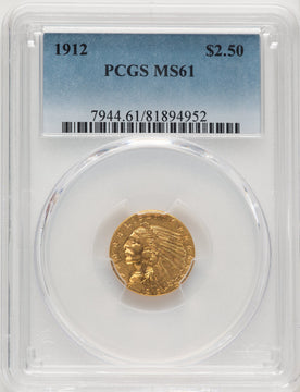 1912 $2.50 Indian Quarter Eagle PCGS MS61