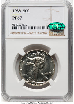 1938 50C CAC Proof Walking Liberty Half Dollar NGC PR67