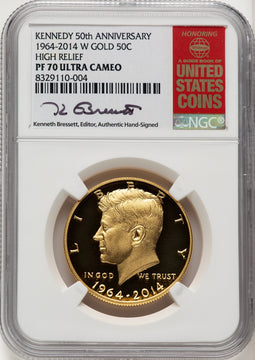 2014-W Gold High Relief Kennedy Half Dollar 50th Anniversary NGC PR70