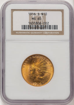 1916-S $10 Indian Eagle NGC MS65