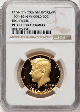 2014-W 50C Kennedy Gold 50th Anniversary Brown Label Proof Kennedy Half Dollar NGC PR70 (773926023)