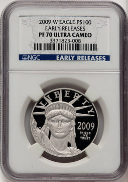 2009-W $100 One-Ounce Platinum Eagle ER Blue NGC PF70