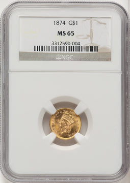 1874 G$1 Gold Dollar NGC MS65