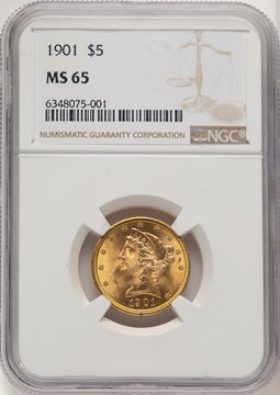 1901 $5 Liberty Half Eagle NGC MS65 (775116025)