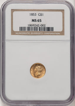 1853 G$1 Gold Dollar NGC MS65 (774093001)