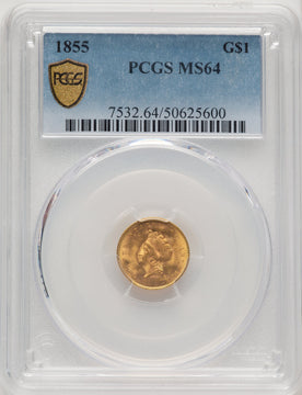 1855 G$1 Type Two Gold Dollar PCGS MS64