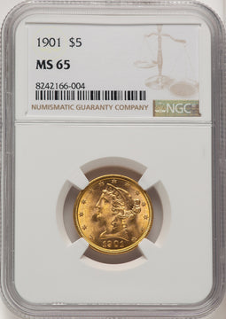 1901 $5 Liberty Half Eagle NGC MS65 (774687023)