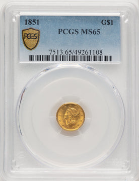 1851 G$1 Blue Gradient Gold Dollar PCGS MS65