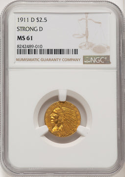 1911-D $2.50 Indian Quarter Eagle NGC MS61 (770582019)