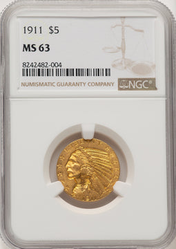 1911 $5 Indian Half Eagle NGC MS63 (774730005)