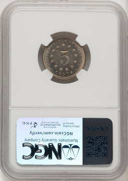 1867 5C NO RAYS Shield Nickel NGC MS66