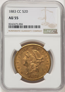 1883-CC $20 Liberty Double Eagle NGC AU55