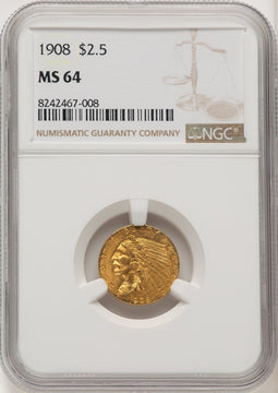 1908 $2.50 Indian Quarter Eagle NGC MS64 (520443055)