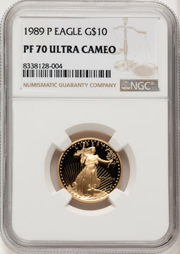 1989-P $10 Quarter-Ounce Gold Eagle Brown Label NGC PF70 (774348023)